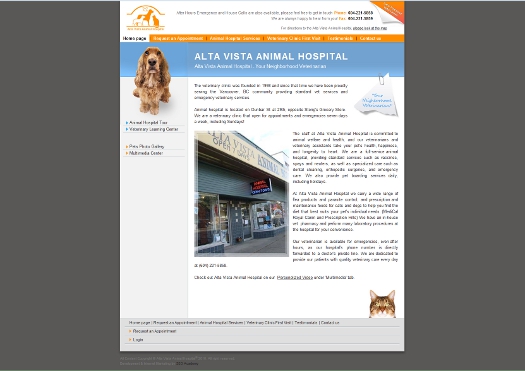 Alta Vista Animal Hospital web site development